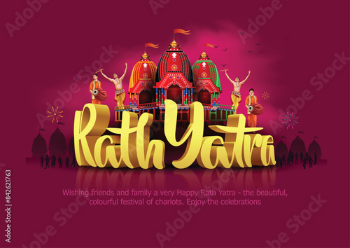 Indian festival Ratha Yatra of Lord Jagannath, Balabhadra and Subhadra on Chariot with people. new abstract vector illustration design