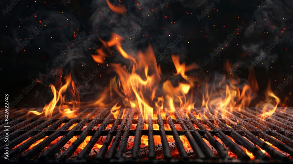 Close-Up of Flames on a Hot Barbecue Grill Close-Up of Flames on a Hot Barbecue Grill