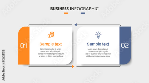 Vector infographic template with icons and 2 options or steps. Can be used for process diagram, presentations, workflow layout, flow chart, info graph	