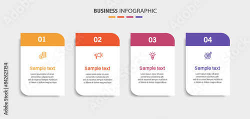 Business infographic template with 4 options, workflow, process chart. Can be used for workflow layout, diagram, annual report, web design, steps or processes	