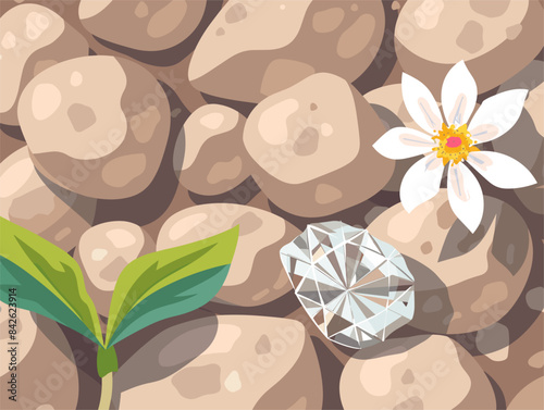 Scarce and Precious: A Diamond Amidst Pebbles, A Rare Jewel Unveiled, Limited Edition Treasure, Animated Jewel of Rarity, Flat Style Gem, Unique Bloom Among Common Flowers