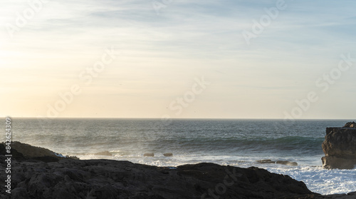 Ocean Surf, Sea Waves in Essaouira, Morocco Coast, Surf Motion with Foam and Spray