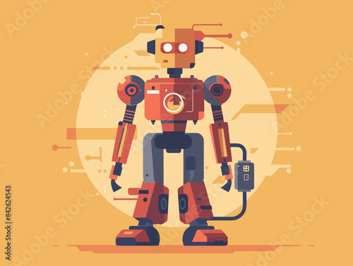 Flat Style Robot Fueled by Internal Power Source: A Vector Illustration