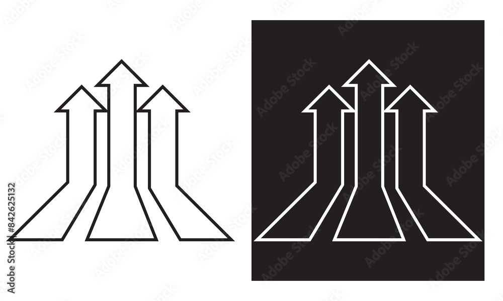 Three up arrows icon. Vector illustration. isolated on white and black background. Three up arrows icon. Vector illustration. isolated on white and black background.