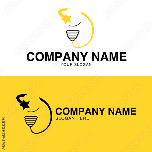 Logo design template for advertising agencies with a premium vector bulb symbol and a stella star embedded in design 