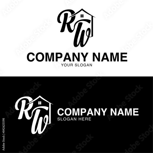 R and W typography minimalistic real estate logo design template for you corporate company