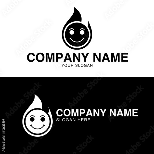 Premium minimalistic fun logo design template for children art and craft school can also be used for graphic design agencies logo made with smiley face and a fire symbol