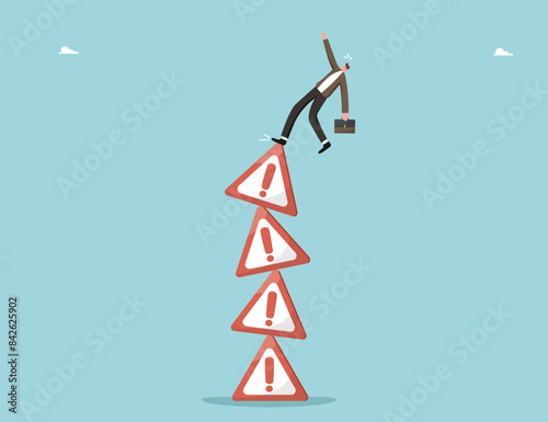 Inability to make right solution to complex situation or problem, occurrence of system errors and unforeseen situations, accumulation of unsolved tasks, man falls from stack of road danger signs.