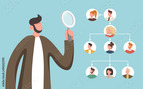 Reorganization or allocate resources, change team structure for efficiency, restructure organization, department and job roles concept, skills to drive company, businessman reorganize employee role.