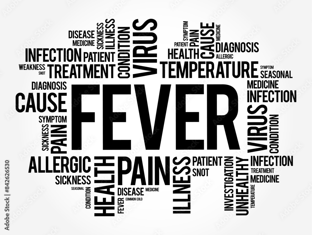 Fototapeta premium Fever is a temporary rise in body temperature, word cloud text concept for presentations and reports