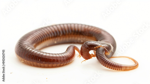 One earthworm isolated on white. Terrestrial invertebr