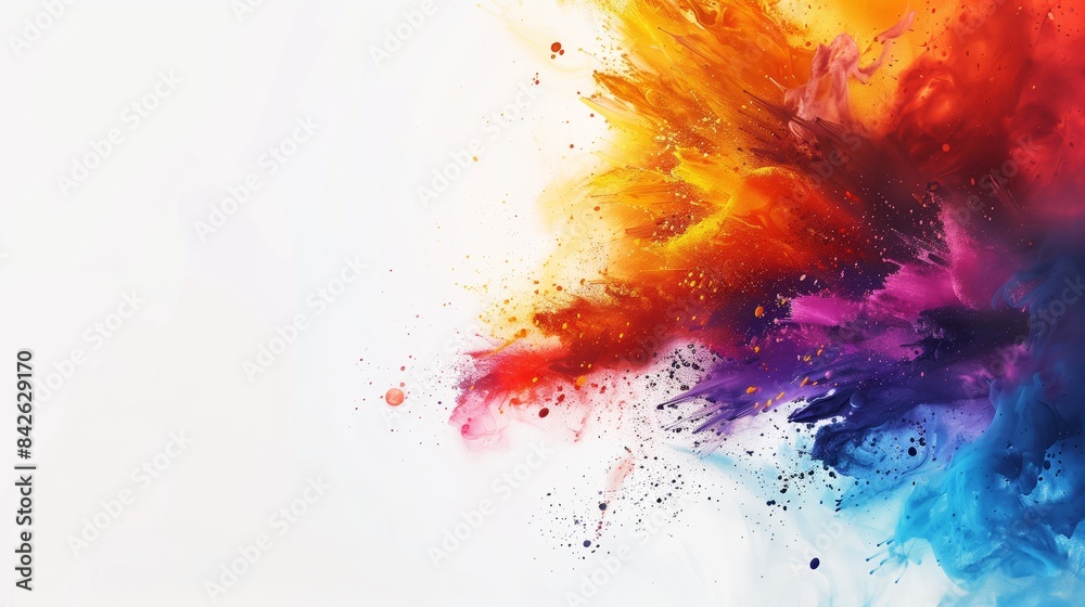 Explosive Burst of Colorful Dry Pigments in Mid-Air Against White Background Explosive Burst of Colorful Dry Pigments in Mid-Air Against White Background