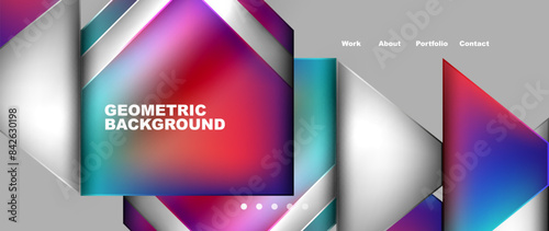 Flowing bright neon gradients geometric abstract background with triangles and lines. Fluid color pattern of color liquid gradient background for wallpaper, banner, background, card, landing page