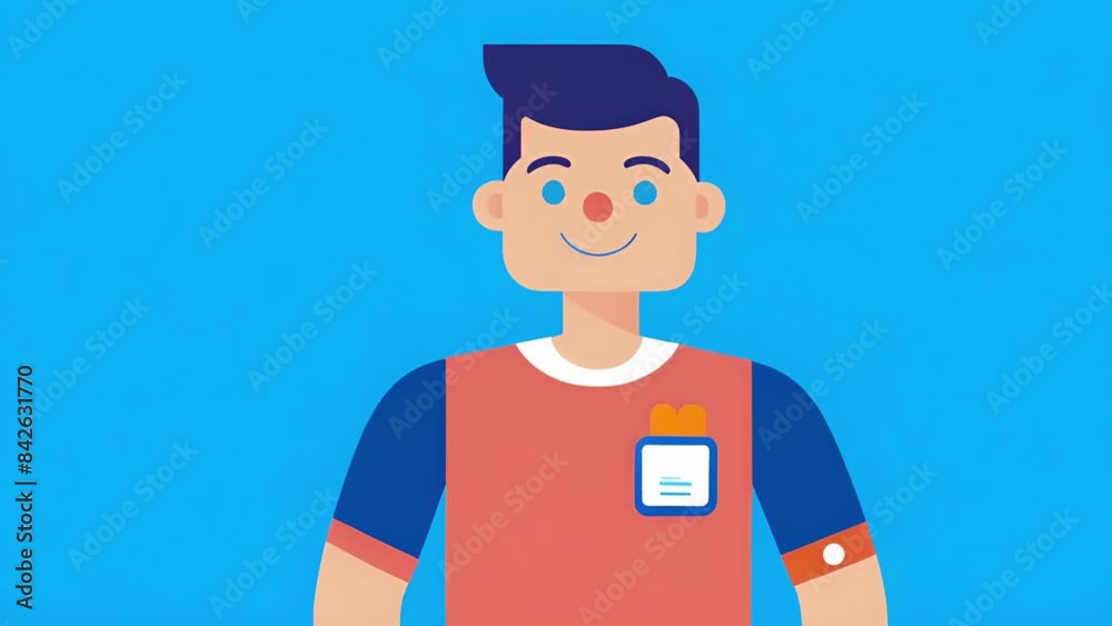 A man wearing a patch on his arm that monitors his glucose levels and provides insulin dosage suggestions for his diabetes.. 2d flat cartoon