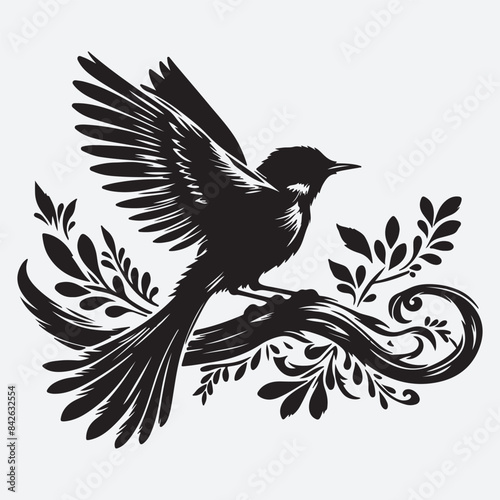 vector silhouette black bird in white background