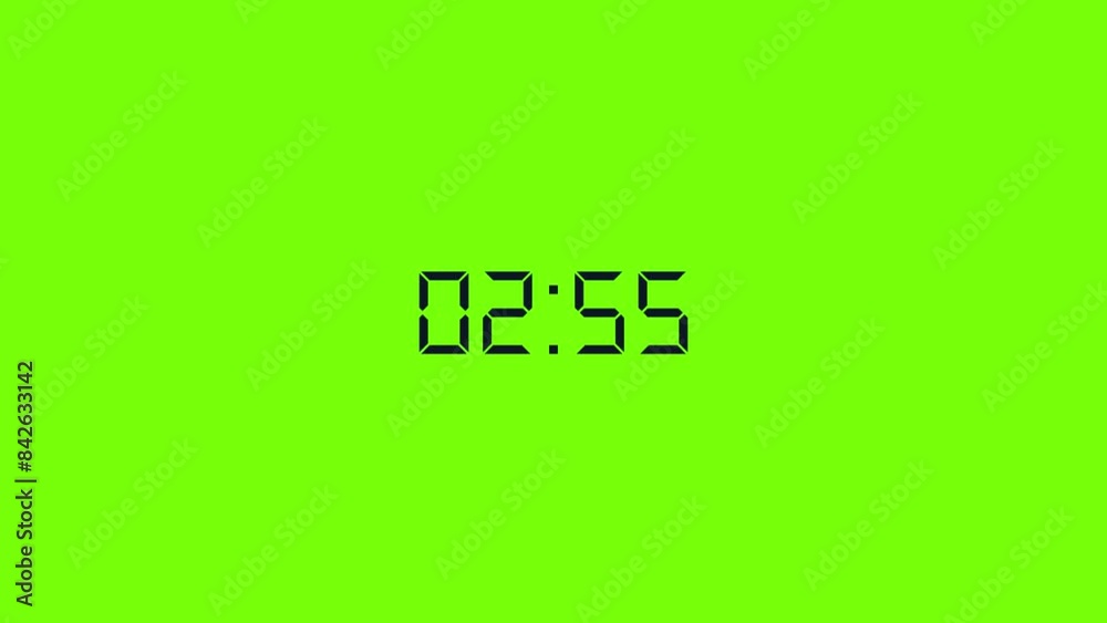 Digital clock 3 minute countdown white with green screen 4K