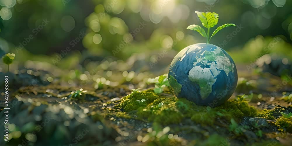 conceptual 3D globe with continents and live green plants emerging set on mossy terrain against a blurred background 4K Video conceptual 3D globe with continents and live green plants emerging set on mossy terrain against a blurred background 4K Video