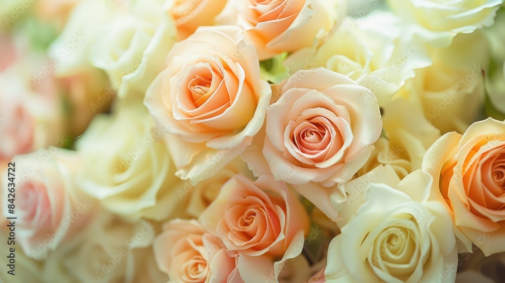 Soft Blossoms A tranquil arrangement of roses transitioning from light peach to white every bloom showcasing nature s creativity Soft Blossoms A tranquil arrangement of roses transitioning from light peach to white every bloom showcasing nature s creativity