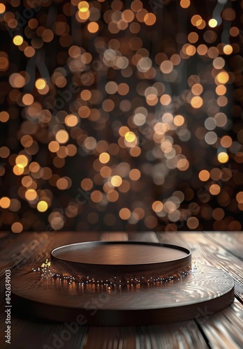 Brown Round Platform With Golden Lights Background