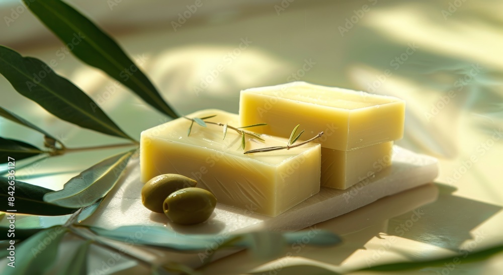 Two Bars of Handmade Olive Oil Soap With Rosemary and Olives Two Bars of Handmade Olive Oil Soap With Rosemary and Olives