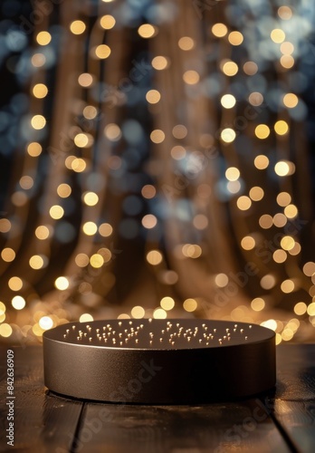 Brown Round Platform With Golden Lights Background