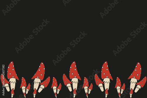 Toadstool Frame design. Blank background with Hand Drawn Fly Agaric. Vector illustration can used homeopathy banner template. Editable stroke.