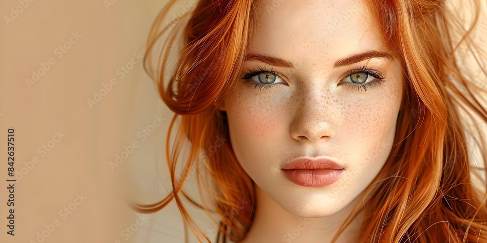 Vibrant redhaired girl portrait against soft pastel background with space for text. Concept Portrait Photography, Red Hair, Soft Pastel Background, Space for Text, Vibrant Colors Vibrant redhaired girl portrait against soft pastel background with space for text. Concept Portrait Photography, Red Hair, Soft Pastel Background, Space for Text, Vibrant Colors