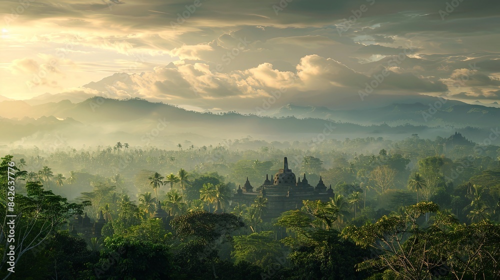 Borobudur Temple Viewed From Setumbu Hill, Central Java