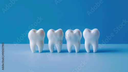 Numeric dental coding system for dental clinic decoration with teeth s appearance and adult teeth numbering against a blue backdrop