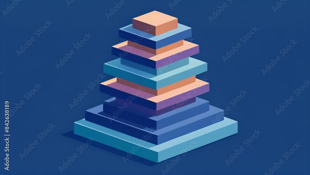 A sculpture made of stacked blocks each representing a different data point forming a complex structure.. 2d flat cartoon