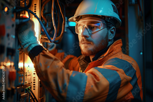 a man in a hard hat and safety glasses working on a machine