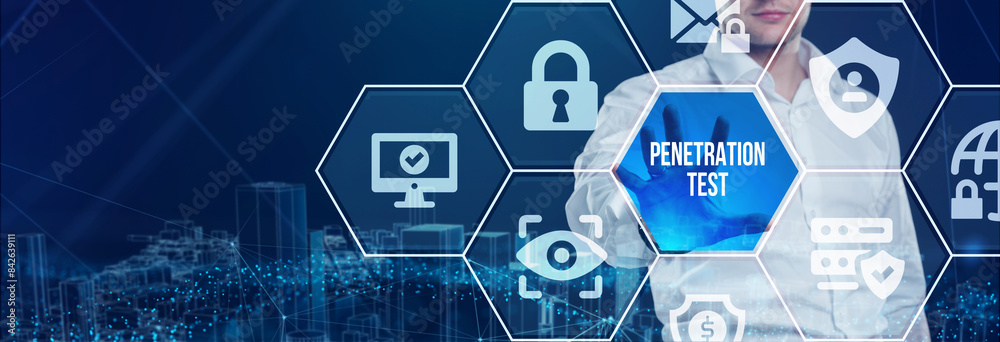 Fototapeta premium PENETRATION TEST inscription, cyber security concept.