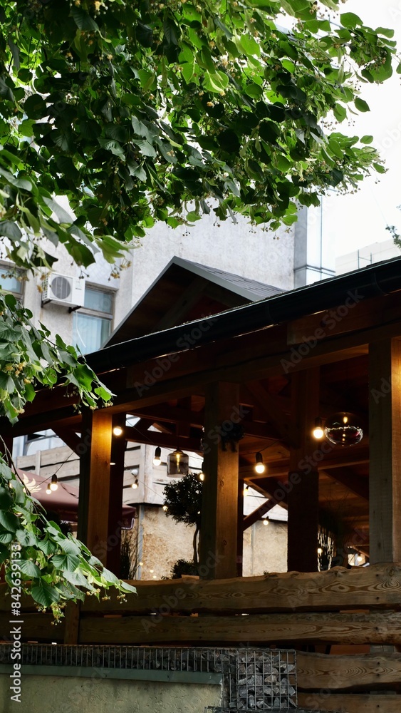 Naklejka premium A table in a restaurant on a summer terrace