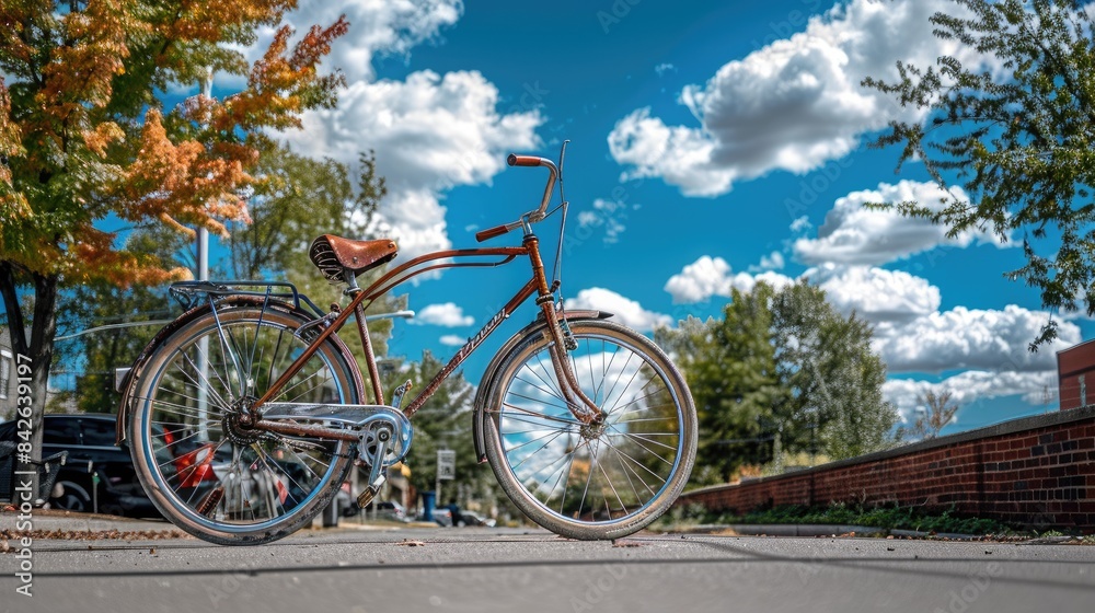 Fototapeta premium A Bicycle Leans Against The Sky