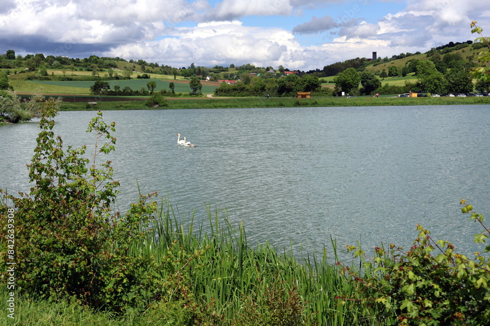 Grüne Frühlingslandschaft am Härtsfeldsee in Dischingen Grüne Frühlingslandschaft am Härtsfeldsee in Dischingen