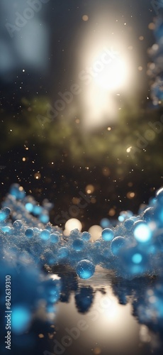 there is a lot of bubbles floating in the water with a bright light