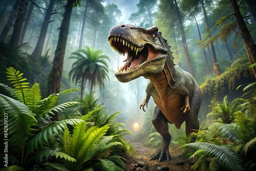 t-rex dinosaur in prehistoric jurassic era jungle