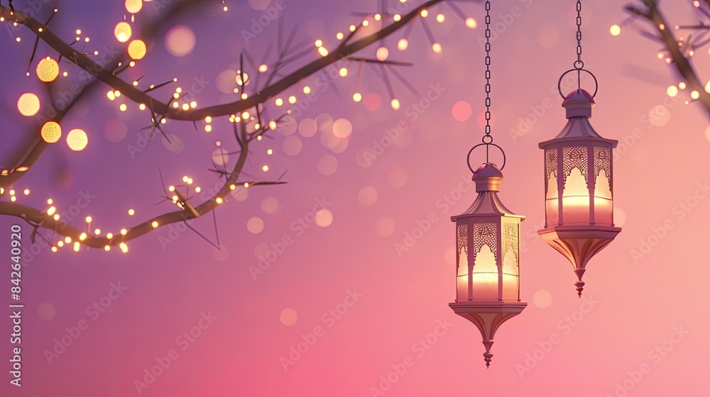 lanterns, eid al - adha background with lights hanging from a tree lanterns, eid al - adha background with lights hanging from a tree