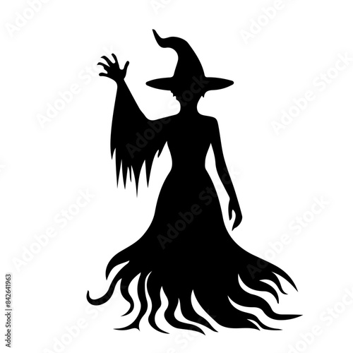 Witch Silhouette with Broom Vector