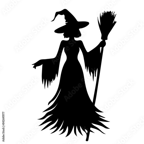 Witch Silhouette with Broom Vector