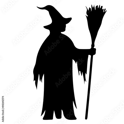 Witch Silhouette with Broom 