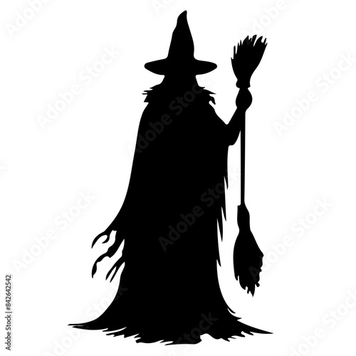 Witch Silhouette with Broom 