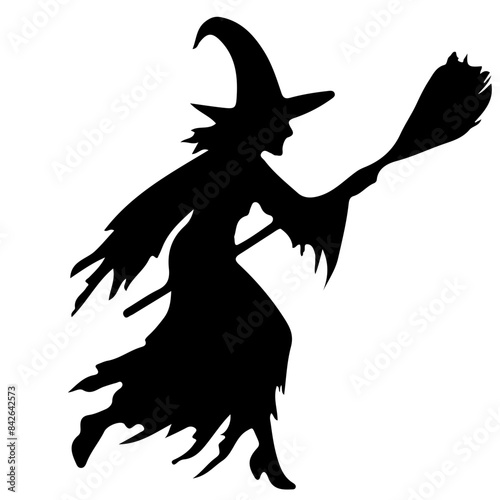 Witch Silhouette with Broom 