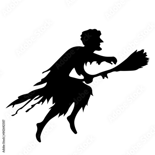 Witch Silhouette with Broom 