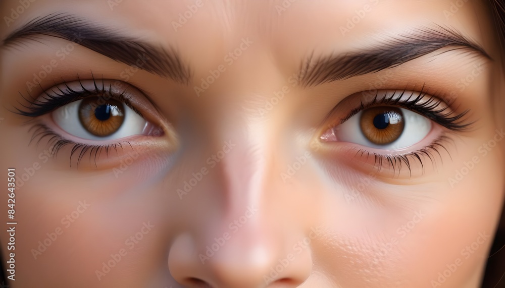 Obraz premium Caucasian woman, brown eyes, intense stare, closeup