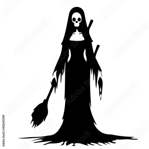 Witch Silhouette with Broom Vector