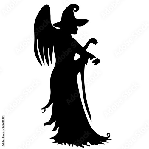 Witch Silhouette with Broom Vector
