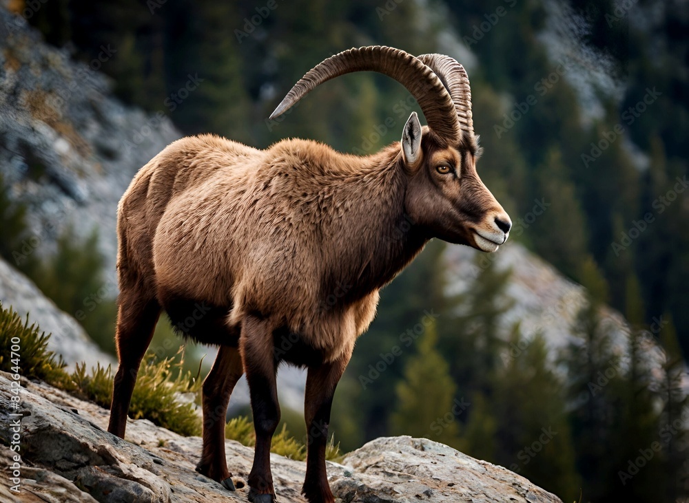 Big beautiful ibex on a forest hill Big beautiful ibex on a forest hill