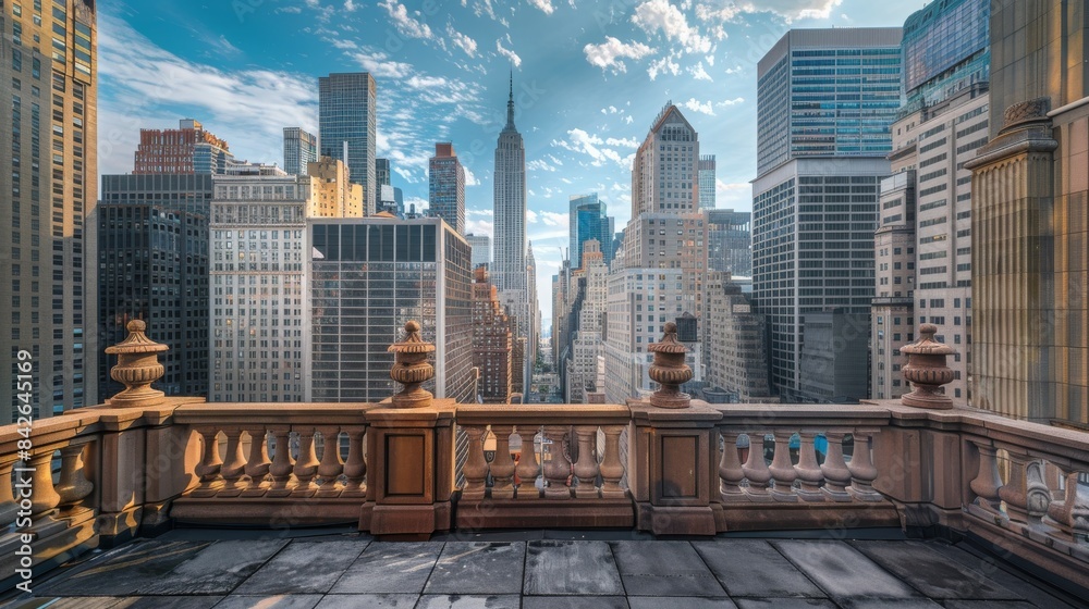 New York, New York, USA skyline. balcony overlooking the city New York, New York, USA skyline. balcony overlooking the city