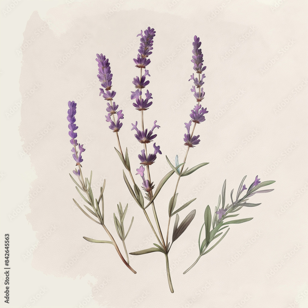 Naklejka premium Watercolor drawing of one sprig of lavender, art, watercolor, hand drawn illustration, ai generative 